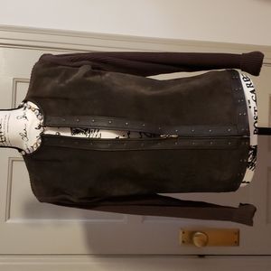 Suede and Ribbed Knit Sweater Jacket